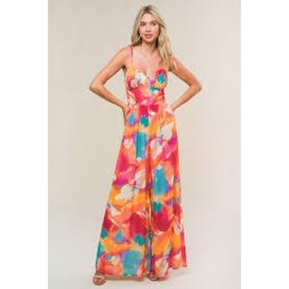 Baltic Born Shea Jumpsuit Women's XL Multi Print Abstract Wide Leg NWT